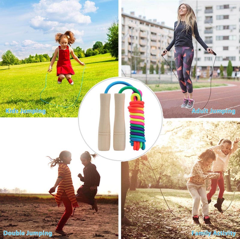 Ace one Jump Rope Kids, 8.5ft Adjustable Cotton Skipping Rope with Wooden Handle for Boys and Girls Fitness Outdoor Exercise (Rainbow color) - Image 3